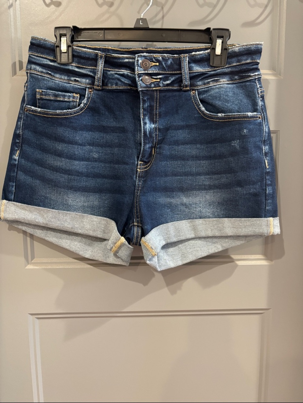 Zenana Outfitters Dark Blue Rolled Cuff Denim Shorts